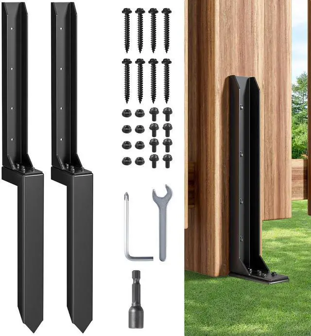 Main image of Fence Post Repair Kit (Separation 16.9+17.9",2 pcs) | Heavy Duty Steel Fence Post Anchor Ground Spike ,Quick Fix Broken/Leaning Wood Posts with,and Fixed Fence Posts