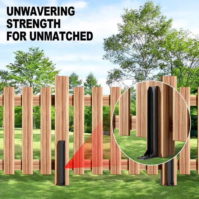 Alt view image 5 of 6 - Fence Post Repair Kit (Separation 16.9+17.9",2 pcs) | Heavy Duty Steel Fence Post Anchor Ground Spike ,Quick Fix Broken/Leaning Wood Posts with,and Fixed Fence Posts