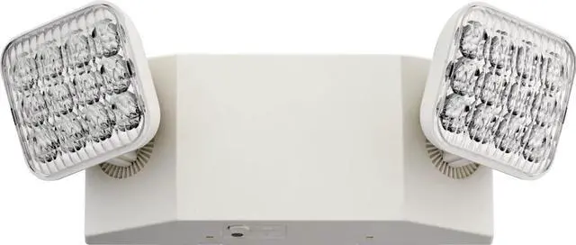 Main image of Basics LED Emergency Light, Adjustable Heads 120/277V 1Pk | 2 Aimable Heads, Wall Mount, Damp Rated, 90-Min Backup, Ideal for Stairways, Hallways, Egress Paths, White, 1-Pack (EU2C M6)