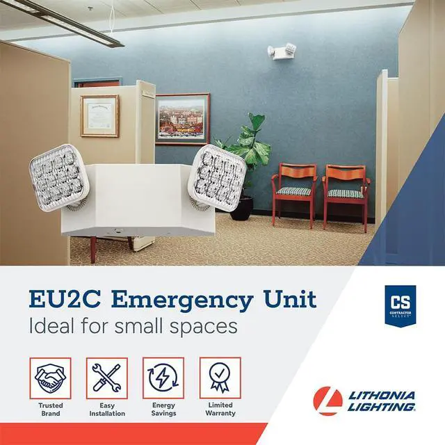 Alt view image 2 of 6 - Basics LED Emergency Light, Adjustable Heads 120/277V 1Pk | 2 Aimable Heads, Wall Mount, Damp Rated, 90-Min Backup, Ideal for Stairways, Hallways, Egress Paths, White, 1-Pack (EU2C M6)