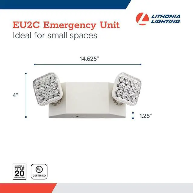 Alt view image 4 of 6 - Basics LED Emergency Light, Adjustable Heads 120/277V 1Pk | 2 Aimable Heads, Wall Mount, Damp Rated, 90-Min Backup, Ideal for Stairways, Hallways, Egress Paths, White, 1-Pack (EU2C M6)