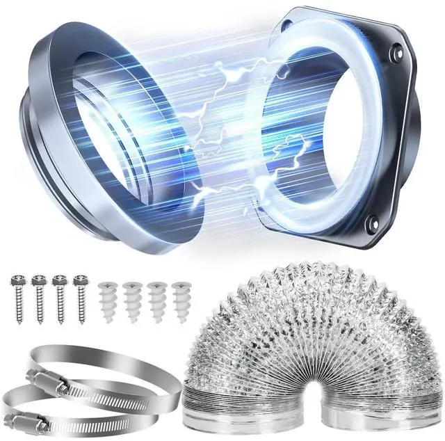 Main image of Magnetic Dryer Vent Coupling, 4-Inch Dryer Vent Connector | Magnetic quick-connect coupling with a 4-inch connector,sealing ring,wall-mount design,and 2.6 ft flexible aluminum foil duct