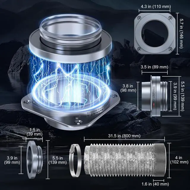 Alt view image 6 of 6 - Magnetic Dryer Vent Coupling, 4-Inch Dryer Vent Connector | Magnetic quick-connect coupling with a 4-inch connector,sealing ring,wall-mount design,and 2.6 ft flexible aluminum foil duct