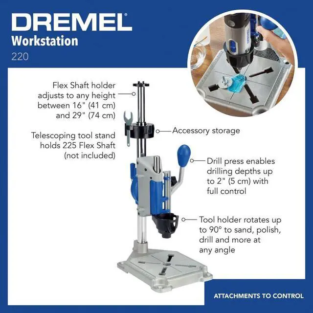 Alt view image 2 of 5 - Drill Press Rotary Tool Workstation Stand with Wrench - Mini Portable Press & Tool Holder - 2-Inch Depth - Ideal for Drilling Perpendicular and Angled Holes - 220-01