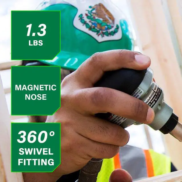 Alt view image 2 of 6 - Palm Nailer, Magnetic Nose 360° Swivel, Joist Hangers, NH90AB | Pneumatic Power Nailers for Connectors, 2-1/2 to 3-1/2 in. Bulk Fasteners, 360-Degree Rotation Air Fitting
