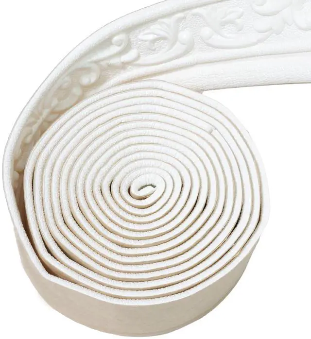 Main image of 360" x 3.1" Peel Stick Foam Molding Trim Self Adhesive, Crown Molding Wallpaper Border Flexible, 3D Wall Edging Lines Foam Baseboard, Wall Trim for Home, White, 4PC
