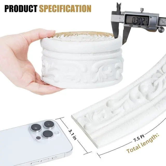 Alt view image 4 of 6 - 360" x 3.1" Peel Stick Foam Molding Trim Self Adhesive, Crown Molding Wallpaper Border Flexible, 3D Wall Edging Lines Foam Baseboard, Wall Trim for Home, White, 4PC