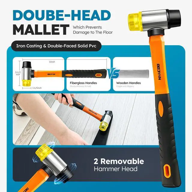 Alt view image 6 of 6 - Laminate Flooring Tools, Universal 5 in 1 Floor Installation Kit | Tapping Block-Double Sided with Notches,10In Contour Gauge,Pull Bar,40Pcs Floor Spacers,Rubber Mallet