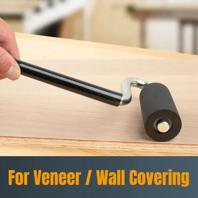 Alt view image 3 of 6 - 12" Long Handle J Roller, 1-1/2 Inch Diameter, 3 Inch Wide, Laminate & Veneer Rubber Roller Tool for Edge Banding, Wall Coverings, 1PK (71010)