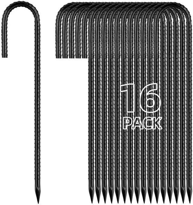 Main image of 12 Inch Rebar Stakes J Hook Ground Stakes 16-Pack Heavy Duty Galvanized Chain Link Fence Stakes Metal Tent Stakes for Outdoor Lawn Decorations Inflatables Canopy Swing Set