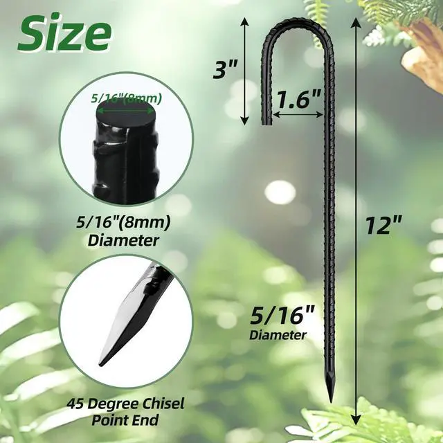 Alt view image 2 of 6 - 12 Inch Rebar Stakes J Hook Ground Stakes 16-Pack Heavy Duty Galvanized Chain Link Fence Stakes Metal Tent Stakes for Outdoor Lawn Decorations Inflatables Canopy Swing Set