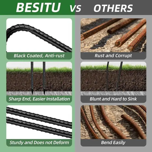 Alt view image 4 of 6 - 12 Inch Rebar Stakes J Hook Ground Stakes 16-Pack Heavy Duty Galvanized Chain Link Fence Stakes Metal Tent Stakes for Outdoor Lawn Decorations Inflatables Canopy Swing Set