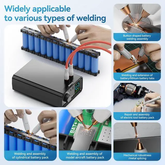 Alt view image 4 of 6 - 9000W Battery Spot Welder, Rotary Knob Operation 100 Gears Adjustable Foot Pedal Operated, 0.1-0.3mm Spot Welder with Dual Pulse Output, Portable Spot Welder for Making DIY Battery Packs (UK1)