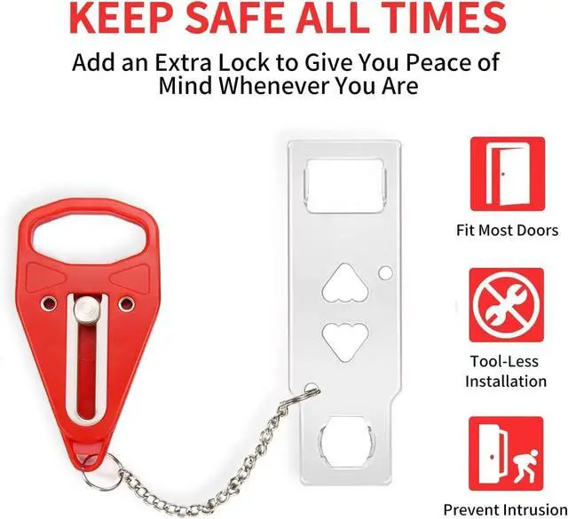Alt view image 3 of 6 - 2Pack Portable Door Lock, Hotel Travel Door Lock Security for Home | Hotel Safety Device for Door Security, Portable Lock for Hotel Room, Apartment, College Dorm and Travel