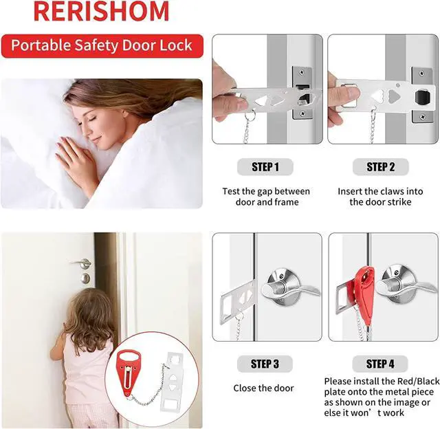 Alt view image 4 of 6 - 2Pack Portable Door Lock, Hotel Travel Door Lock Security for Home | Hotel Safety Device for Door Security, Portable Lock for Hotel Room, Apartment, College Dorm and Travel