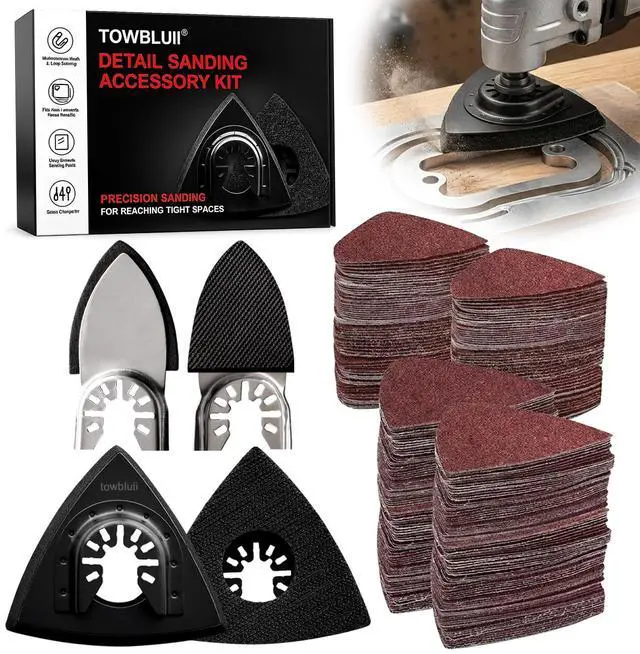 Main image of Oscillating Tool Sanding Pad Kit, 106Pcs Multi Tool Sanding Pads with 2 Triangle Sanding Pads, 2 Finger Sanding Pads, 100 Sandpaper Sheets, 60-240 Grit for Wood Metal Plaster Grinding Polishing
