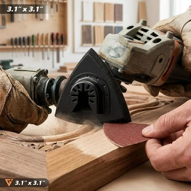 Alt view image 4 of 6 - Oscillating Tool Sanding Pad Kit, 106Pcs Multi Tool Sanding Pads with 2 Triangle Sanding Pads, 2 Finger Sanding Pads, 100 Sandpaper Sheets, 60-240 Grit for Wood Metal Plaster Grinding Polishing