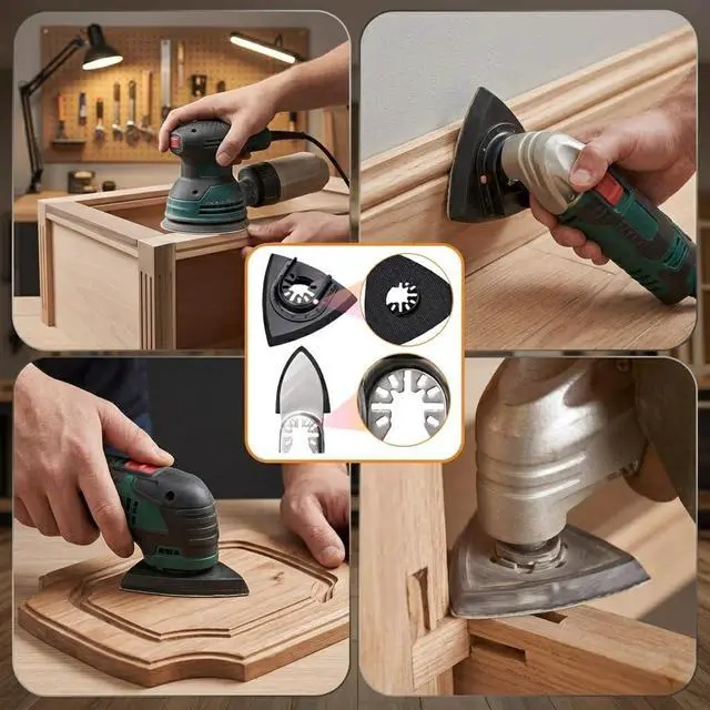 Alt view image 5 of 6 - Oscillating Tool Sanding Pad Kit, 106Pcs Multi Tool Sanding Pads with 2 Triangle Sanding Pads, 2 Finger Sanding Pads, 100 Sandpaper Sheets, 60-240 Grit for Wood Metal Plaster Grinding Polishing
