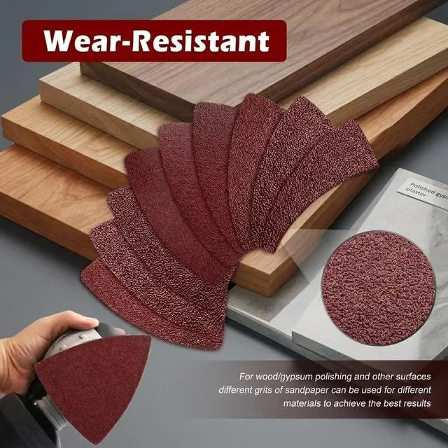 Alt view image 6 of 6 - Oscillating Tool Sanding Pad Kit, 106Pcs Multi Tool Sanding Pads with 2 Triangle Sanding Pads, 2 Finger Sanding Pads, 100 Sandpaper Sheets, 60-240 Grit for Wood Metal Plaster Grinding Polishing