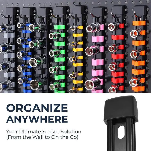 Alt view image 6 of 6 - 9-Pack Socket Organizer Set, 1/4" x 48 3/8" x 45 1/2" x 36 Clips | 129 Clip Capacity, Havy-Duty ABS Socket Rails, Removable Clips, Drive Socket Storage, Toolbox Drawer or Wall Mount