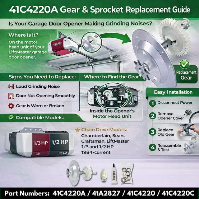 Alt view image 2 of 6 - Replacement for Liftmaster 41c4220a Gear and Sprocket Kit fits Chamberlain, Sears, Craftsman 1/3 and 1/2 HP Chain Drive Models