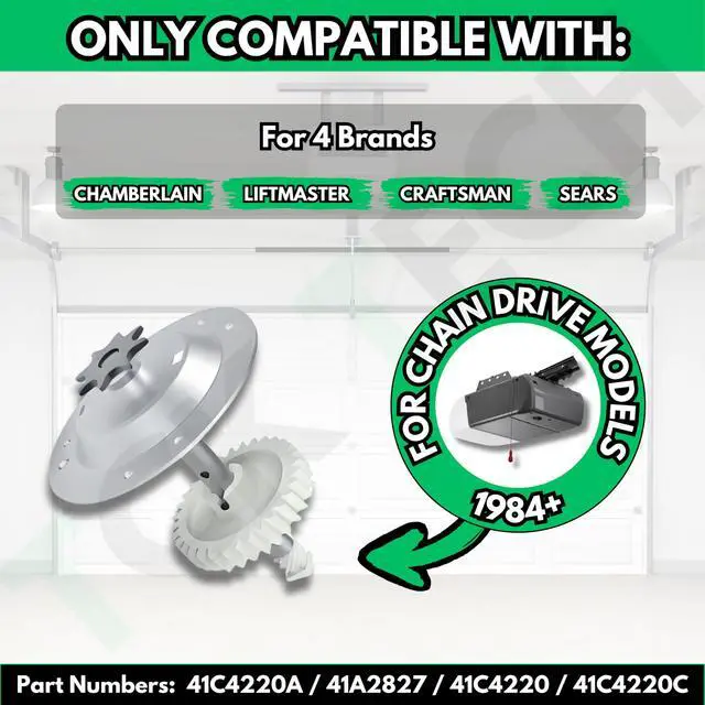 Alt view image 3 of 6 - Replacement for Liftmaster 41c4220a Gear and Sprocket Kit fits Chamberlain, Sears, Craftsman 1/3 and 1/2 HP Chain Drive Models