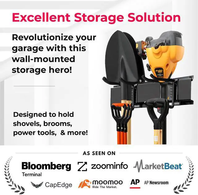 Alt view image 2 of 6 - Garage Wall Organizer, Shovel Holder Wall Mount, 48" Double Hooks | 300 lbs, adjustable double-layer tool hangers for garage wall, holds ladders, shovels, rakes, hoses & power tools