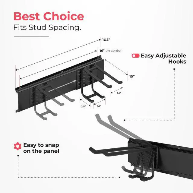Alt view image 3 of 6 - Garage Wall Organizer, Shovel Holder Wall Mount, 48" Double Hooks | 300 lbs, adjustable double-layer tool hangers for garage wall, holds ladders, shovels, rakes, hoses & power tools