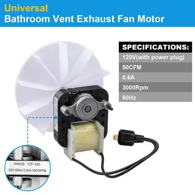 Alt view image 2 of 6 - Universal Bathroom Vent Exhaust Fan Motor Replacement Motors Kit, Fit for Nu-Tone Br-oan Exhaust Vent Fan Motor 120V 50CFM, with Blower Wheel