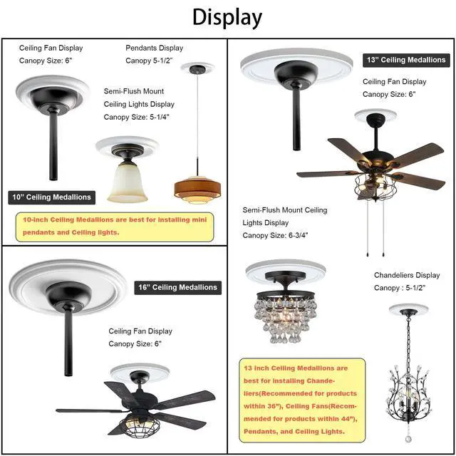 Alt view image 2 of 6 - 2Packs Molded Nylon Ceiling Medallion for Light Fixtures and Ceiling Fans, 9.8"OD x 4"ID x 0.94"P (Fits Canopies up to7-1/4")(White)