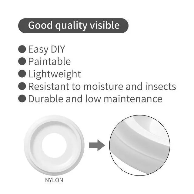 Alt view image 3 of 6 - 2Packs Molded Nylon Ceiling Medallion for Light Fixtures and Ceiling Fans, 9.8"OD x 4"ID x 0.94"P (Fits Canopies up to7-1/4")(White)