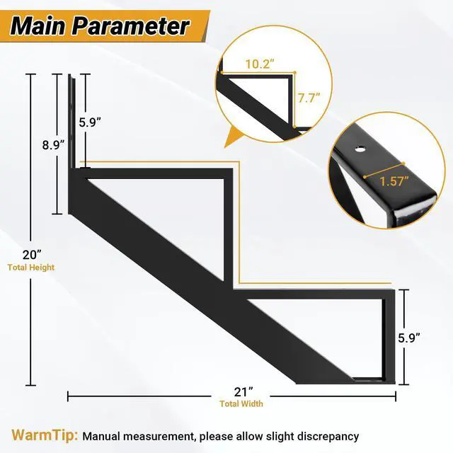 Alt view image 4 of 6 - Steel Stair Step Riser-2 Pack, 2 Step Stair Stringers for Deck | Sturdy Powder Coating Steel Stair Stringer for Outdoor Steps and Stairs