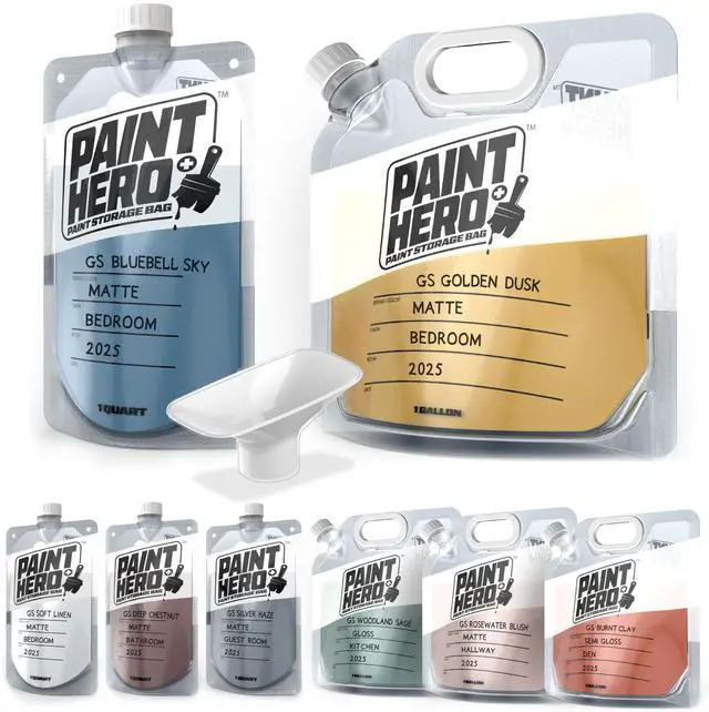 Main image of Paint Hero 8 Pack Paint Storage Bags - Airtight Refillable Quart and Gallon Pouches with Funnel