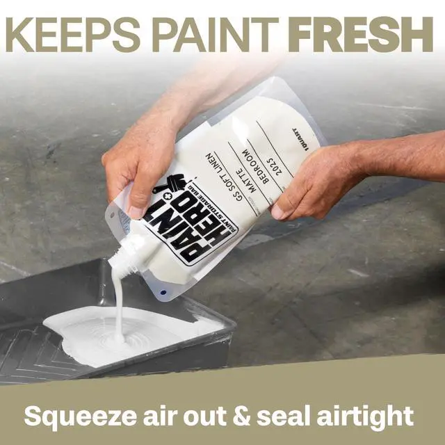 Alt view image 3 of 6 - Paint Hero 8 Pack Paint Storage Bags - Airtight Refillable Quart and Gallon Pouches with Funnel