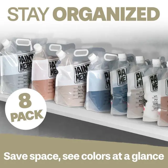 Alt view image 4 of 6 - Paint Hero 8 Pack Paint Storage Bags - Airtight Refillable Quart and Gallon Pouches with Funnel