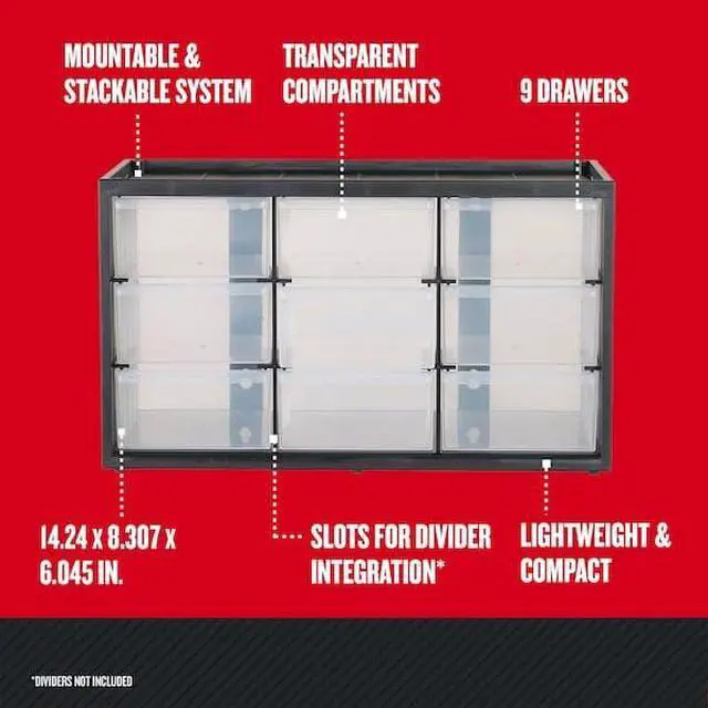 Alt view image 3 of 6 - Plastic Storage Organizer Bin System, 9 Compartment, Modular, Home Office (CMST40709)