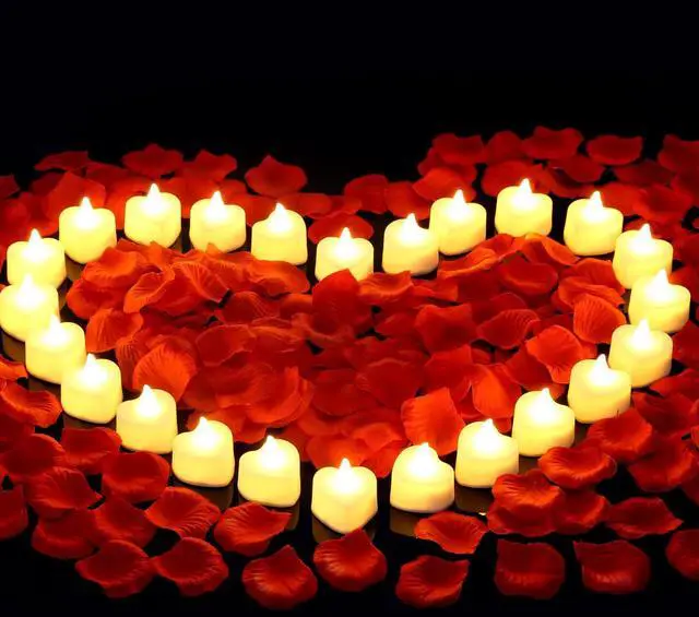 Main image of 2000 Pieces Artificial Rose Petals with 24 LED Tea Lights Candles, Romantic Decorations Special Night Set for Night, Valentine's Day, Wedding Anniversary or Table Décor, Warm White