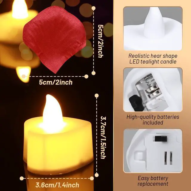Alt view image 3 of 6 - 2000 Pieces Artificial Rose Petals with 24 LED Tea Lights Candles, Romantic Decorations Special Night Set for Night, Valentine's Day, Wedding Anniversary or Table Décor, Warm White