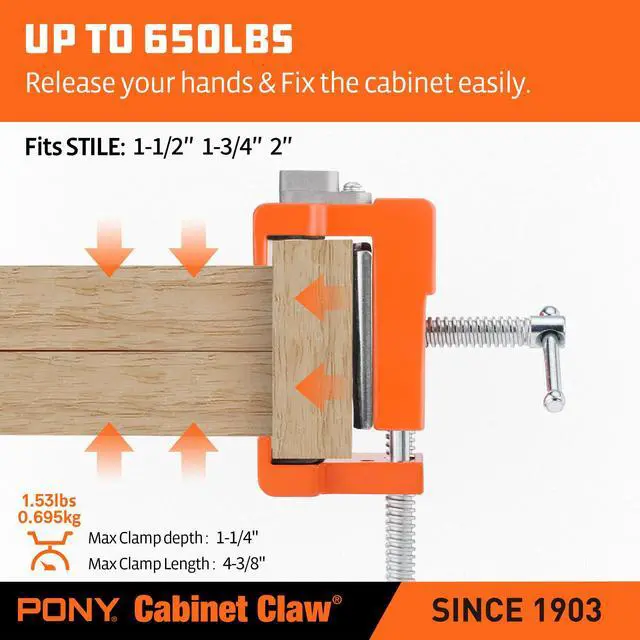 Alt view image 6 of 6 - 2-Pack Original Cabinet Clamps, 8510 | 650 lbs Load Limit, Designed for Face Frame Cabinet Installation, Ideal for Cabinet Installers, Carpenters & DIYers