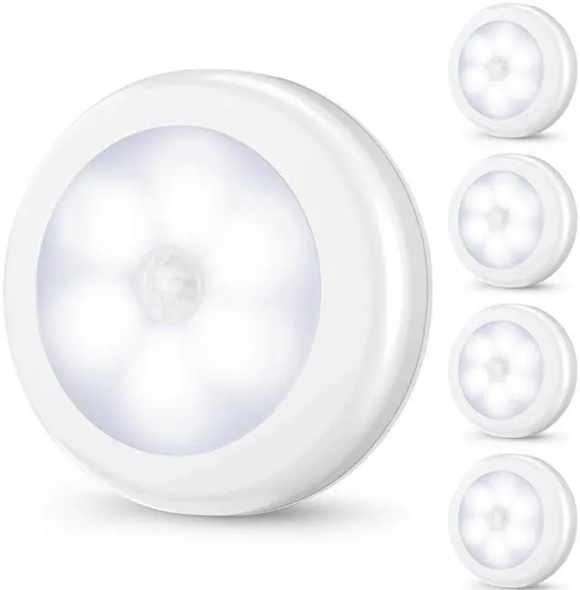 Main image of 4 Pack Motion Sensor LED Night Light, Cordless Battery-Powered Stick-on Magnet Closet Lights, Safe Lights for Stairs, Cabinet, Cool White