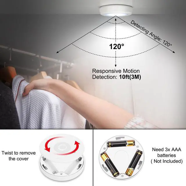 Alt view image 4 of 6 - 4 Pack Motion Sensor LED Night Light, Cordless Battery-Powered Stick-on Magnet Closet Lights, Safe Lights for Stairs, Cabinet, Cool White