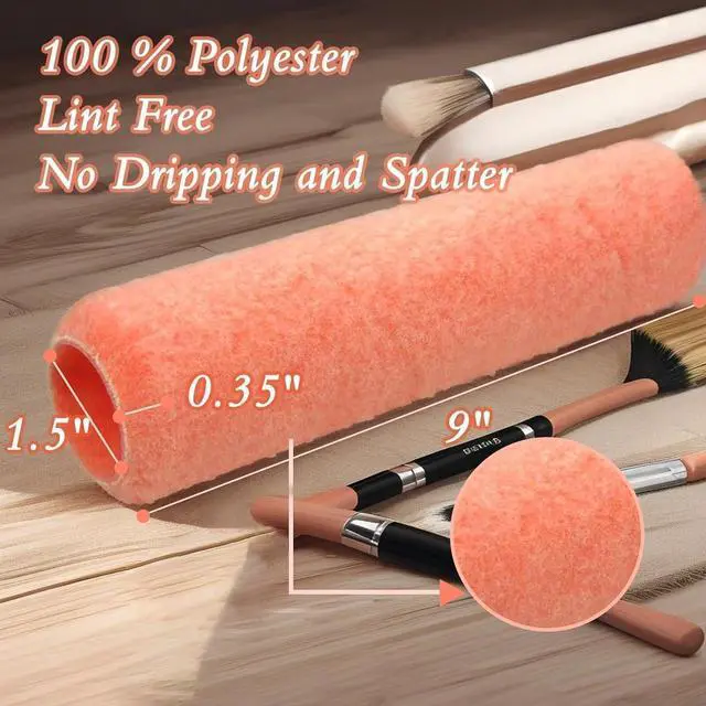 Alt view image 2 of 6 - King Origin Paint Roller Covers, 18 Pack, 9 Inch Paint Roller | 3/8" Nap High Dense Roller Covers for Smooth and Textured Rough Surfaces, 9 inch Painting Roller