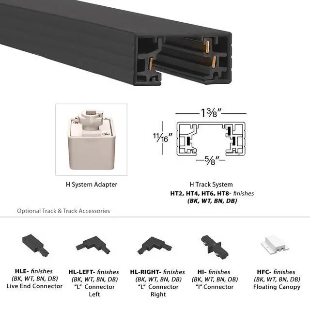 Alt view image 3 of 6 - H Track 8FT Single Circuit Field Cuttable 120V Track for H Style 3-Wire Track Fixtures with 2 Endcaps in Black