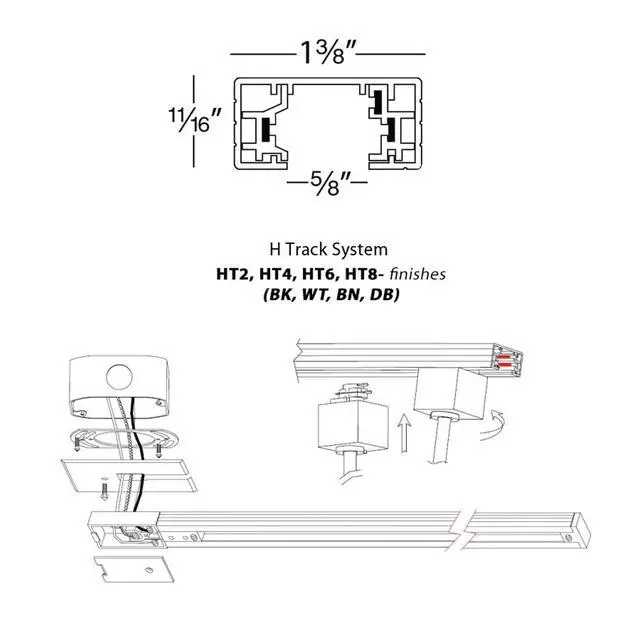 Alt view image 4 of 6 - H Track 8FT Single Circuit Field Cuttable 120V Track for H Style 3-Wire Track Fixtures with 2 Endcaps in Black