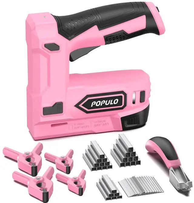 Main image of Pink Electric Staple Gun, 4V Cordless Battery Powered Staple Gun, 2-in-1 Electric Stapler & Brad Nailer with 2600 Staples & Nails, USB-C Rechargeable for Upholstery, Wood, Crafts & DIY
