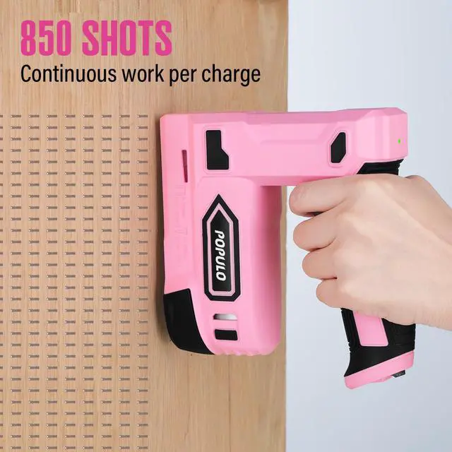 Alt view image 4 of 6 - Pink Electric Staple Gun, 4V Cordless Battery Powered Staple Gun, 2-in-1 Electric Stapler & Brad Nailer with 2600 Staples & Nails, USB-C Rechargeable for Upholstery, Wood, Crafts & DIY