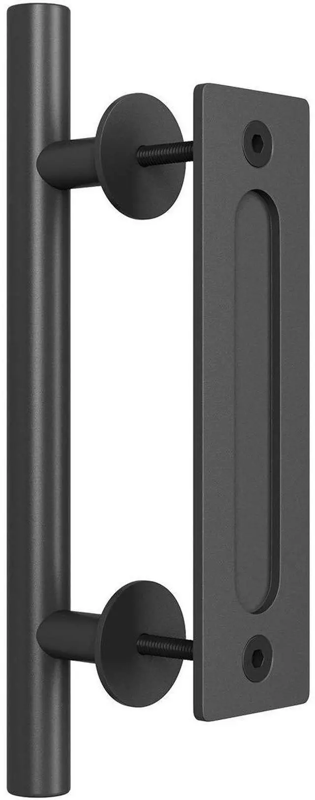Main image of 12" Heavy Duty Barn Door Handle, Black, Two-Side Design,Round | Pull and Flush Hardware Set, Black Powder Coated Finish, Large Rustic Two-Side Design