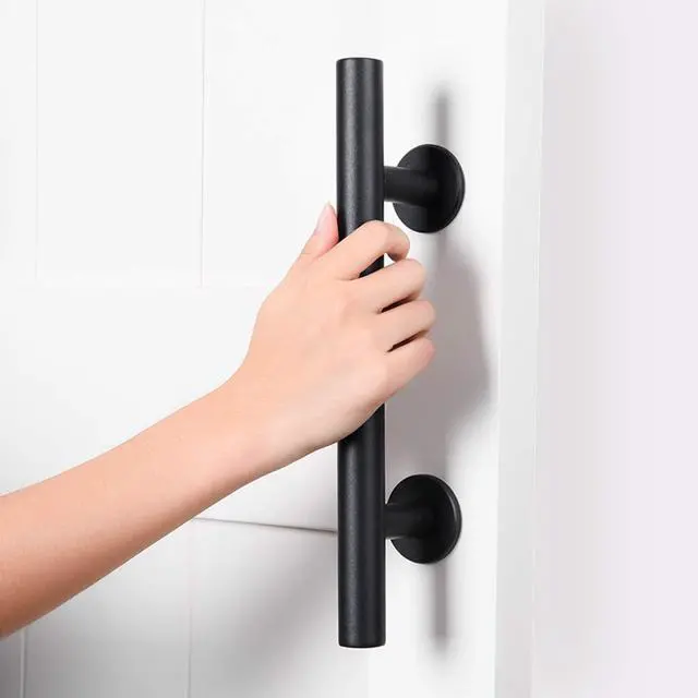 Alt view image 3 of 6 - 12" Heavy Duty Barn Door Handle, Black, Two-Side Design,Round | Pull and Flush Hardware Set, Black Powder Coated Finish, Large Rustic Two-Side Design