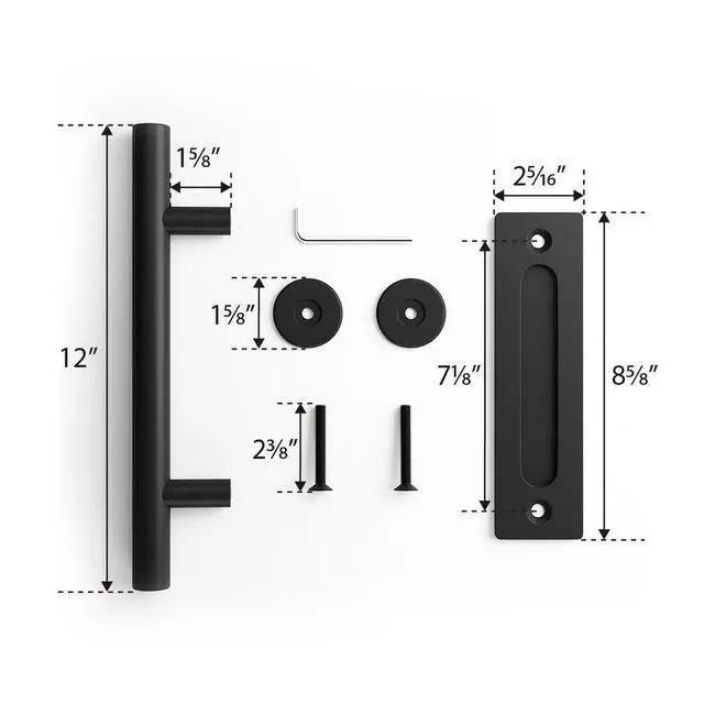 Alt view image 6 of 6 - 12" Heavy Duty Barn Door Handle, Black, Two-Side Design,Round | Pull and Flush Hardware Set, Black Powder Coated Finish, Large Rustic Two-Side Design