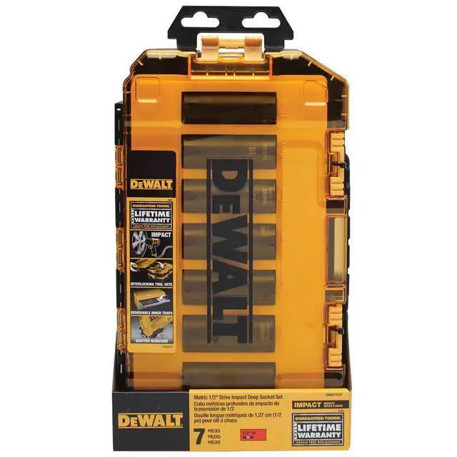 Alt view image 2 of 2 - DWMT74737 Tough Box 7PC mm 1/2 Deep Drive Impact Socket Set
